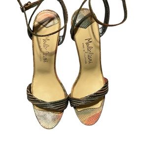 Vintage 70s Modigliani snakeskin heels, multicolor with silver accent sz. 5 EUC